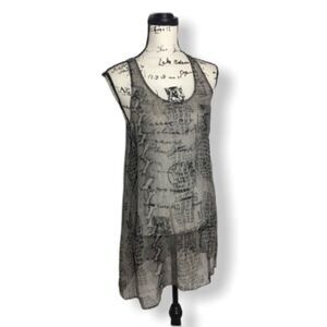 Joie Sheer Animal Print Racerback Tank Top Women’s Size Small Gray Long Layering